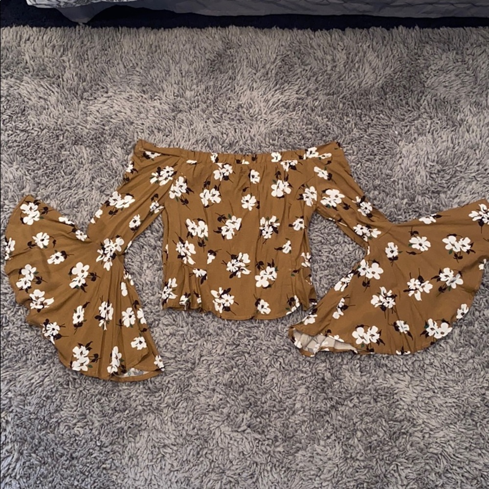 Brown flowered flowy off the shoulder top